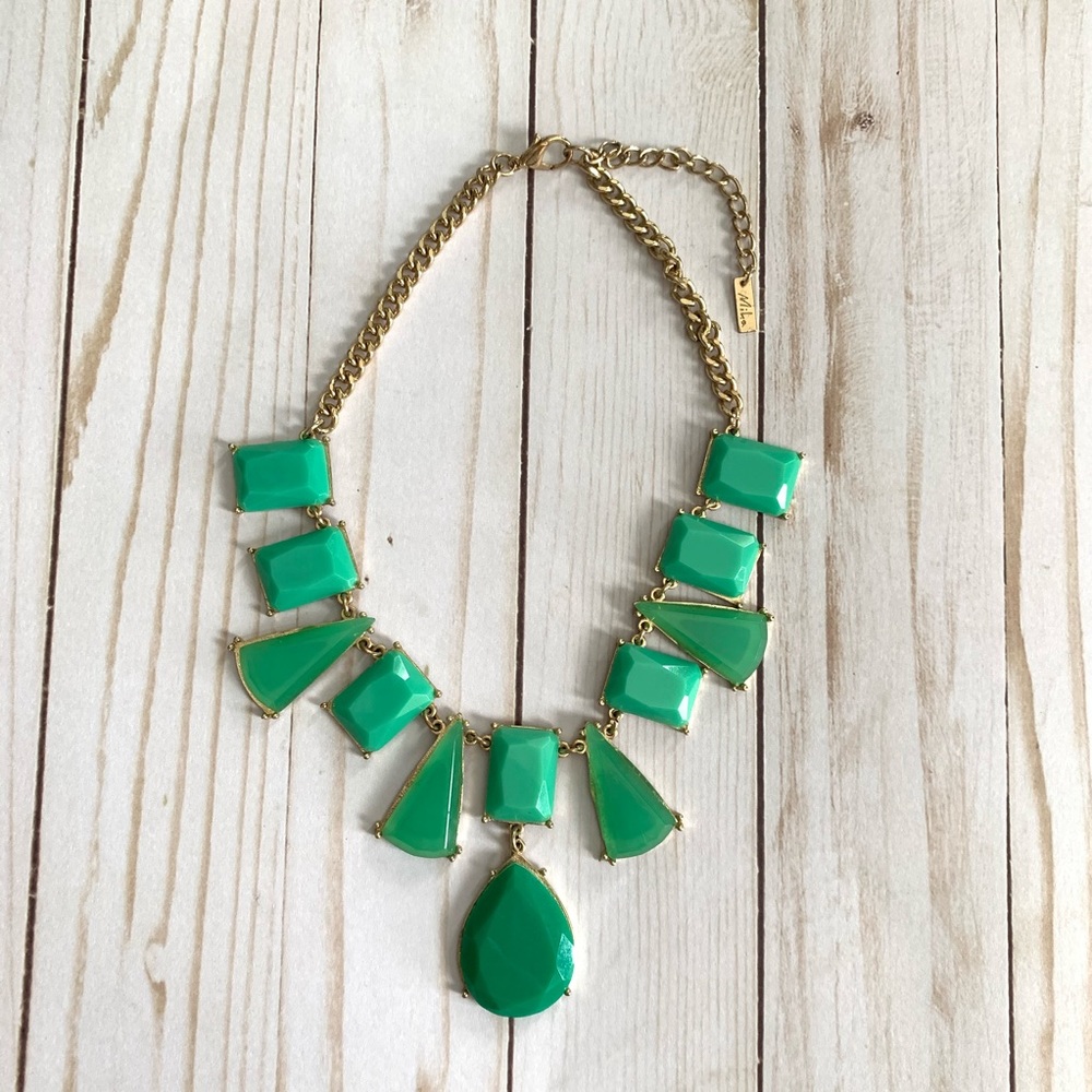 Charming Charlie Gold Chain Green Statement Necklace